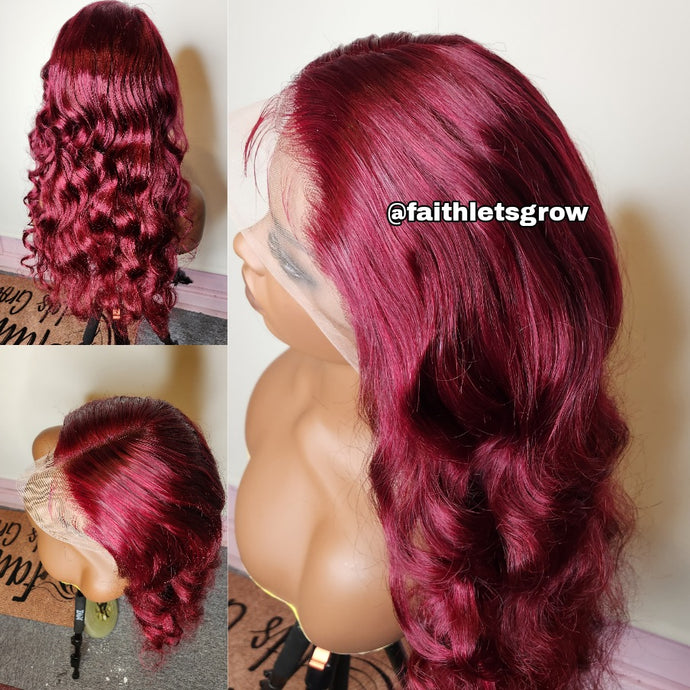 24-inch body wave colour 99J lacefront wig Pre-Plucked Hairline