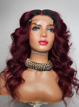 Load image into Gallery viewer, Stella 4x4 lace closure 16&quot; layered deep Burgundy dark rooted Pre-plucked