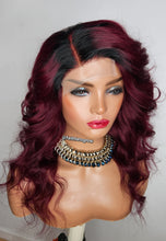 Load image into Gallery viewer, Stella 4x4 lace closure 16&quot; layered deep Burgundy dark rooted Pre-plucked