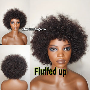 Kinky curly 8inch bangs wig brazilian hair