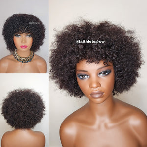 Kinky curly 8inch bangs wig brazilian hair