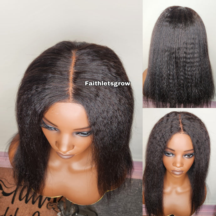 Silk-top 4x4 lace-closure Brazilian hair glueless wig 16-inch yaki straight texture