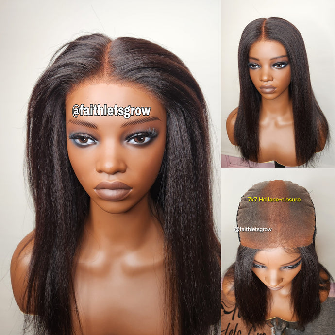 Light yaki straight 7x7 HD Transparent Lace glueless wig 16inch