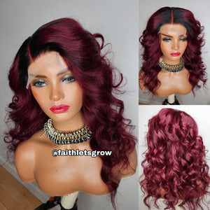 Stella 4x4 lace closure 16" layered deep Burgundy dark rooted Pre-plucked