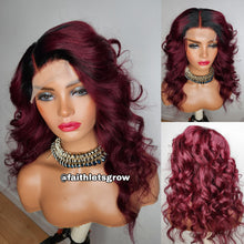 Load image into Gallery viewer, Stella 4x4 lace closure 16&quot; layered deep Burgundy dark rooted Pre-plucked