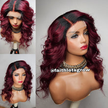 Load image into Gallery viewer, Stella 4x4 lace closure 16&quot; layered deep Burgundy dark rooted Pre-plucked