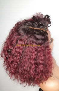 T Part Lace Wig Human Hair Wigs deep waves 180% Density 5inch Deep Part Lace dark root / Burgundy 10inch