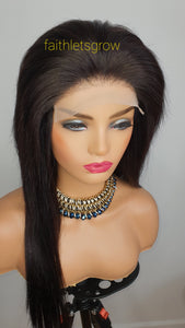 6x6 Lace-closure glue-less  wig  20" straight layered virgin brazillian hair