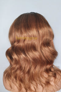 Short Curly Human Hair 4x4 lace closure glue less wig loose Wave  Peruvian hair 12inch Honey Blonde 1B 30 ombre