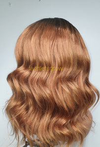 Short Curly Human Hair 4x4 lace closure glue less wig loose Wave  Peruvian hair 12inch Honey Blonde 1B 30 ombre