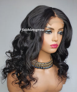 Loose wave 4x4 16inch virgin brazilian hair 180% density glue - less wig