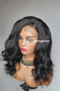 Loose wave 4x4 16inch virgin brazilian hair 180% density glue - less wig