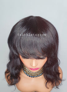 Bangs No lace loose wave wig 12inch full cover wig