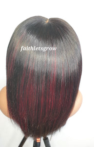 4x4 Lace closure Wig 10inch with  Burgundy Highlights peruvian hair  pre - plucked