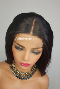 4x4 Lace closure Wig 10inch with  Burgundy Highlights peruvian hair  pre - plucked