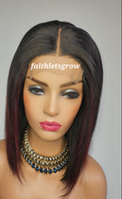 Load image into Gallery viewer, 4x4 Lace closure Wig 10inch with  Burgundy Highlights peruvian hair  pre - plucked