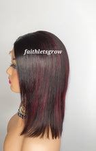 Load image into Gallery viewer, 4x4 Lace closure Wig 10inch with  Burgundy Highlights peruvian hair  pre - plucked