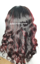 Load image into Gallery viewer, Body Wave Wig 4x4 Lace Closure glueless Wig burgundy highlights 200% Density