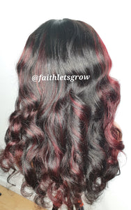 Body Wave Wig 4x4 Lace Closure glueless Wig burgundy highlights 200% Density