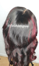 Load image into Gallery viewer, Body Wave Wig 4x4 Lace Closure glueless Wig burgundy highlights 200% Density