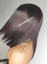 Load image into Gallery viewer, 4x4 Lace closure Wig 12inch with  Burgundy Highlights peruvian hair  pre - plucked