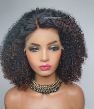 Load image into Gallery viewer, Julia 9 x4 lace wig kinky curly hair custom coloured 12inch