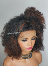 Load image into Gallery viewer, Julia 9 x4 lace wig kinky curly hair custom coloured 12inch