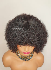 Kinky curly 8inch bangs wig brazilian hair