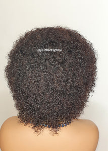 Kinky curly 8inch bangs wig brazilian hair