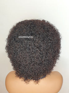 Kinky curly 8inch bangs wig brazilian hair