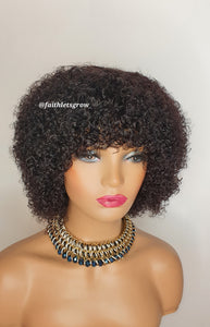 Kinky curly 8inch bangs wig brazilian hair