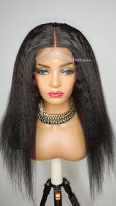 Kinky Straight 4x4 Lace closure Wig Human Hair Wigs Brazilain  Hair 180% Density Human Hair Wigs