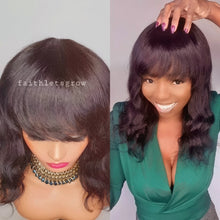 Load image into Gallery viewer, Bangs No lace loose wave wig 12inch full cover wig