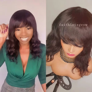 Bangs No lace loose wave wig 12inch full cover wig