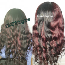 Load image into Gallery viewer, Body Wave Wig 4x4 Lace Closure glueless Wig burgundy highlights 200% Density