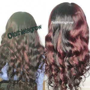 Body Wave Wig 4x4 Lace Closure glueless Wig burgundy highlights 200% Density