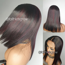 Load image into Gallery viewer, 4x4 Lace closure Wig 12inch with  Burgundy Highlights peruvian hair  pre - plucked