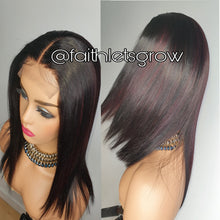 Load image into Gallery viewer, 4x4 Lace closure Wig 12inch with  Burgundy Highlights peruvian hair  pre - plucked