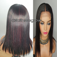 Load image into Gallery viewer, 4x4 Lace closure Wig 12inch with  Burgundy Highlights peruvian hair  pre - plucked