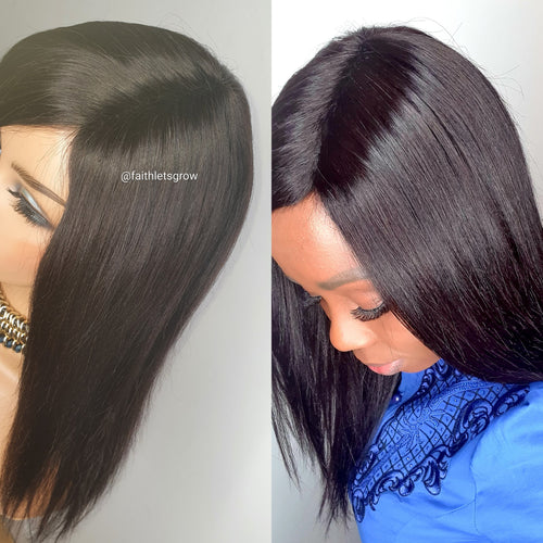 Full Cover No Lace Natural Yaki Straight Wig 14inch