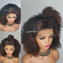 Load image into Gallery viewer, Julia 9 x4 lace wig kinky curly hair custom coloured 12inch