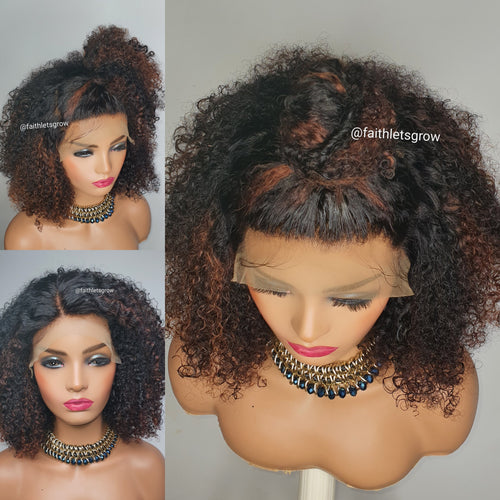 Julia 9 x4 lace wig kinky curly hair custom coloured 12inch