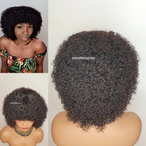 Kinky curly 8inch bangs wig brazilian hair