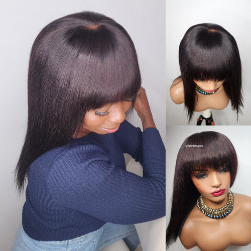 Fringe with 4x4 lace finish 12inch natural colour straight wig