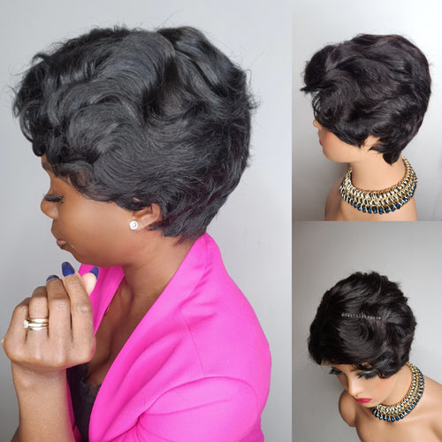 Latavia senior Pixie Cut Wig 1x4 T-part lace Machine Made human Glueless Short Glueless Brazilian Remy Hair