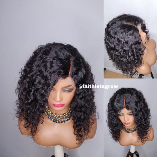 Deep wave 14inch 4x1 T-part lace glue - less wig 180%density